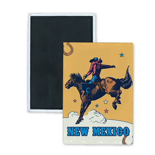 New mexico   Cowboy on Bucking Bronco Rectangle Badge Magnet