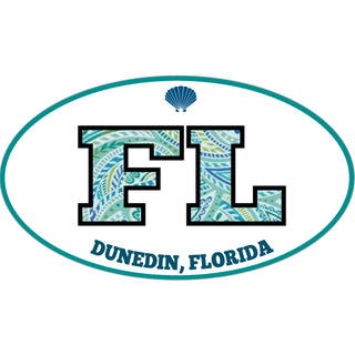 Dunedin  FL Euro Oval with Paisley Letters Sticker