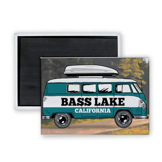 Bass Lake CA Bus Side View Shell Top Rectangle Badge Magnet
