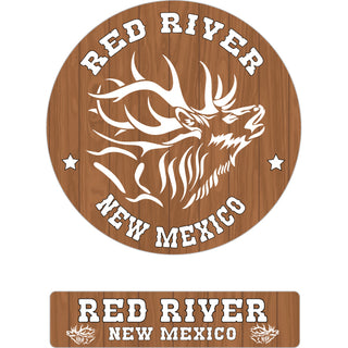 Red River  New Mexico   Wood Circle Elk Sign Sticker