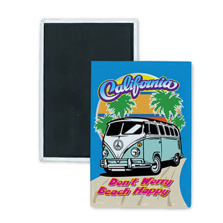 California   Van Don't Worry Beach Happy Rectangle Badge Magnet
