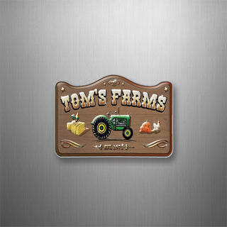 Tom's Farms   Sign with Tractor Bales  Pumpkins and Chicken 3D Magnet