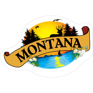 OK4 Montana Lake & Pines Tree Scroll Banner (00323) Sticker
