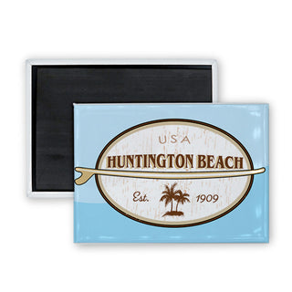 Huntington Beach Coastal Wood Grain Oval  Est. 1909 Rectangle Badge Magnet