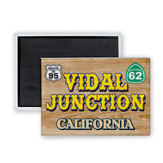 Vidal Junction California   Wood Sign with rte 95  CA 62 Rectangle Badge Magnet