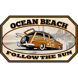 OK4 Ocean Beach Woody Follow the Sun Sticker