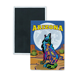 Arizona   Colorful Howling Coyote Rectangle Badge Magnet