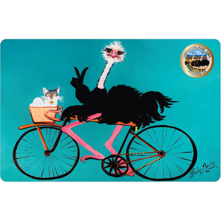 Ostrichland USA Bicycle Riding Ostrich 4.75 x 3.75 Sticker Sticker