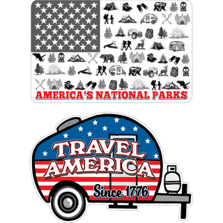 America's National Parks American Flag and Travel America 2 Up Sticker