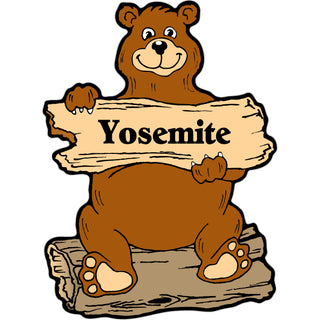 Yosemite   Log Bear Holding Sign Sticker
