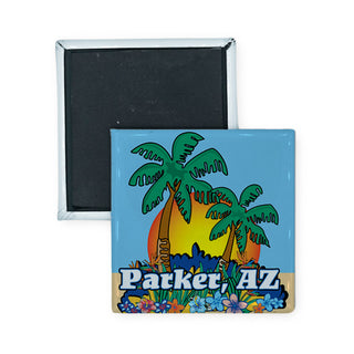 Parker  AZ Sunset Palms Vertical (00120) Square Badge Magnet