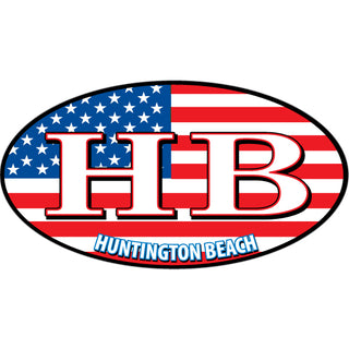 Huntington Beach   USA Flag Euro Oval Sticker