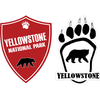 Red Vertical Sign & Bear Paw   Yellowstone National Park Red Vertical Sign & Bear Paw Sticker