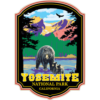 Yosemite National Park California   Bear Family in Mountain Sticker