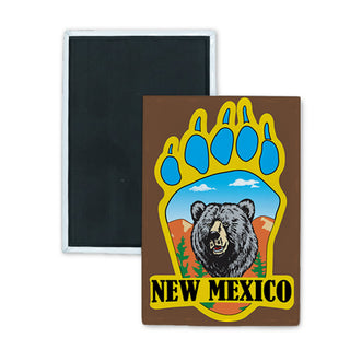 New Mexico Bear Paw w Full Bear Head Rectangle Badge Magnet