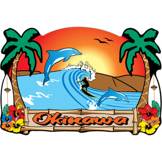 Okinawa   Surfer Dolphin Scene Sticker