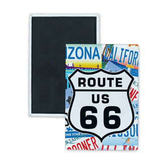 Route 66   License Plate Collage Rectangle Badge Magnet