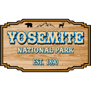 Yosemite National Park   Wood Mountain with Bear  Deer  & Mountain Sticker