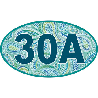 OK4 30A Euro Oval Blue on Paisley Background large Sticker
