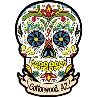 Cottonwood  AZ   White Sugar Skull Banner Sticker