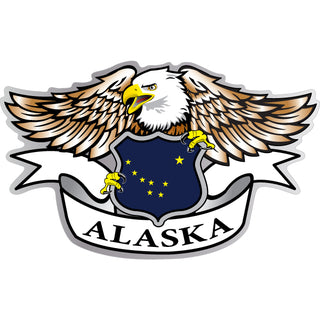 Alaska Eagle Holding Flag Shield Horizontal Sticker
