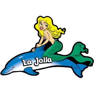 La Jolla Mermaid on Dolphin mini Sticker