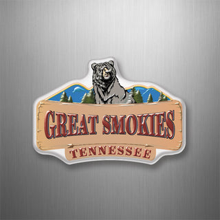 Great Smokies   Bear In Mountains Woods with Banner 3D Magnet