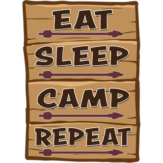 Novelty   Eat Sleep Camp Repeat Sign Sticker