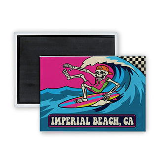 IMPERIAL BEACH SKELETON SURFER Rectangle Badge Magnet