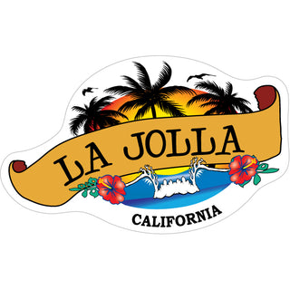 La Jolla   Palm Trees Scroll Banner Sticker