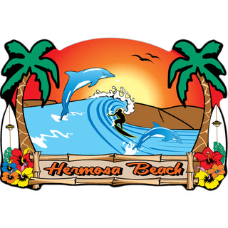Hermosa Beach Dolphin Surfer Scene Sticker