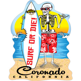 46336 Coronado Skeleton Surf or Die   Business Card Sized Sticker Sticker