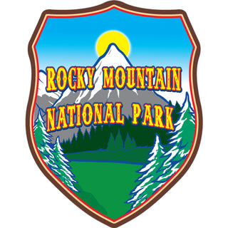 OK4 Rocky Mountain National Park   Tall Vertical Shield with Mountain Peak Sticker