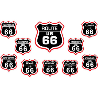 Route 66   Black Shields 10 Up Sticker