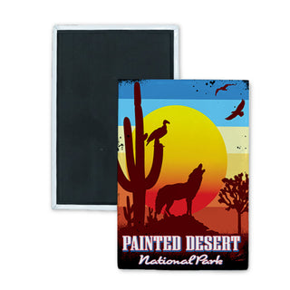 Painted Desert National Park   Chromatic Desert Animal Silhouettes Rectangle Badge Magnet