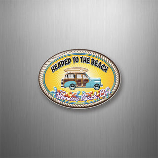 Hermosa Beach  CA   Headed To The Beach Woody Oval 3D Magnet