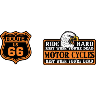 Route 66   Orange Shield & Ride Hard Sign Sticker