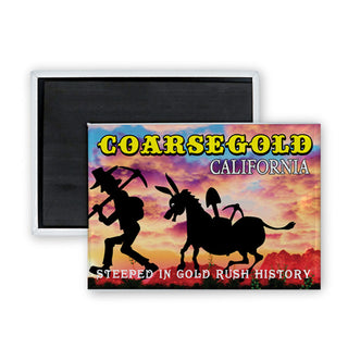 Coarsegold  California   Miner & Donkey Silhouette Cloudy Rectangle Badge Magnet