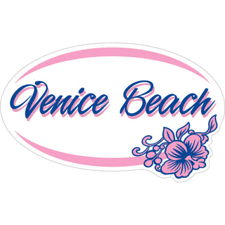 OK4 Venice Beach Pink Purple Hibiscus Oval Sticker