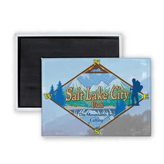 Salt Lake City Compass Mountain Scene Rectangle Badge Magnet