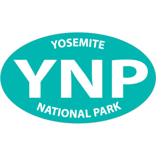 Yosemite  CA   White On Teal Euro Oval Sticker