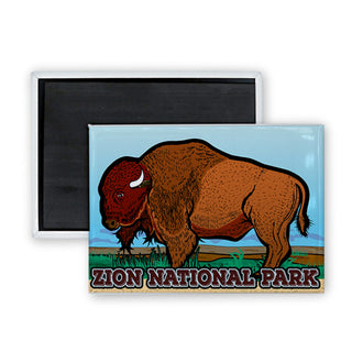 Zion National Park   Bison Rectangle Badge Magnet