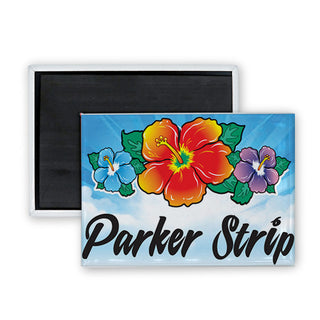 Parker Strip Triple Hibiscus (0108) Rectangle Badge Magnet