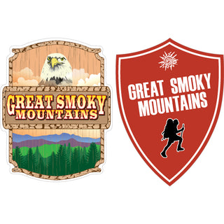 Great Smoky Mountains Eagle Sign and Red Hiker Shield Sticker