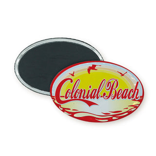 Colonial Beach   Red Cola Style Water Sun Oval Badge Magnet