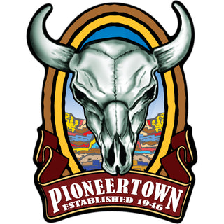 Pioneertown   Steer Skull with Red Banner Sticker