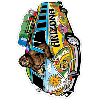 Arizona   Bigfoot Driving Hippie Van Bus Sticker