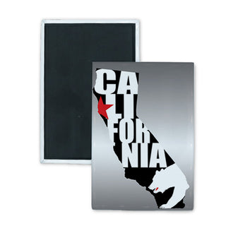 California   CA LI FOR NIA and Bear in Black State Shaped Silohuette Rectangle Badge Magnet