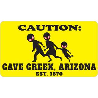 Cave Creek  Arizona est. 1870   Caution Alien Family Crossing Rectangle Sticker