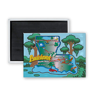 Louisiana   50 States Map Rectangle Badge Magnet